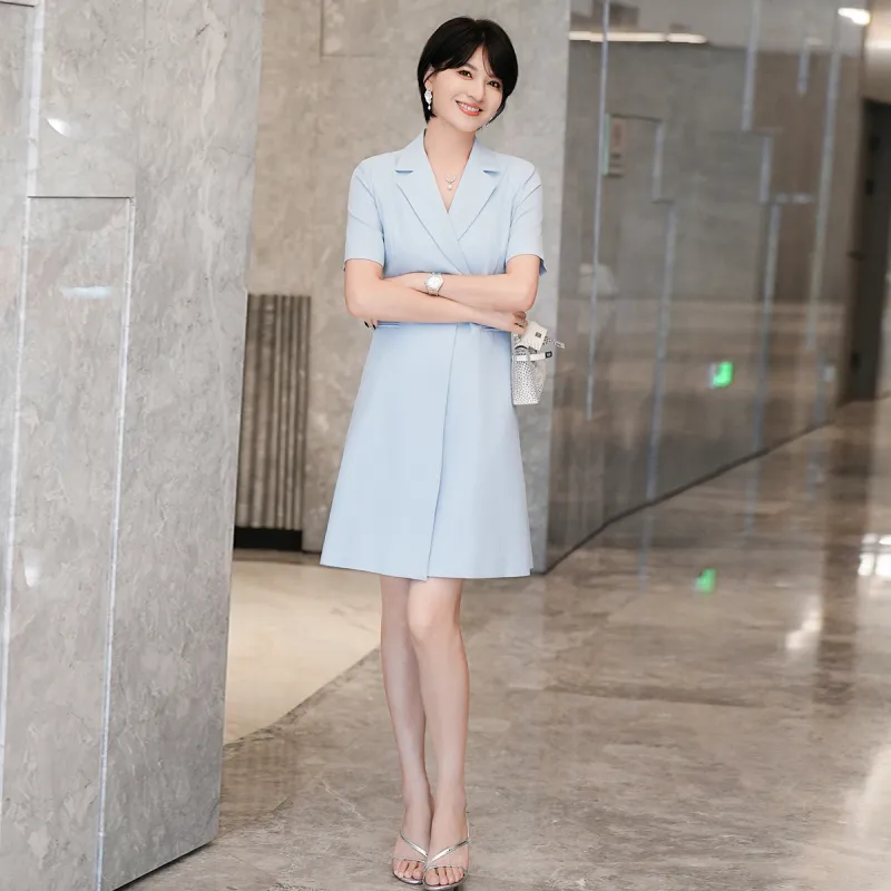 ONE SHALLOW Short Sleeved Dresses Women's Blue-5