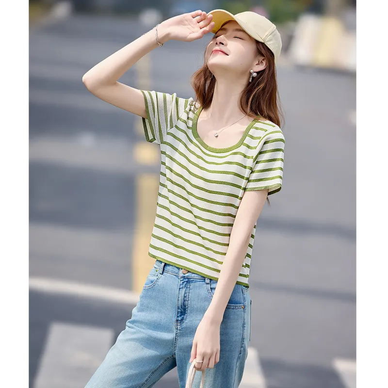 Still quiet Knitwear Women's Green Stripes-1