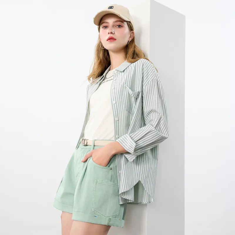 3COLOUR Denim Shorts Women's Mint Green-3