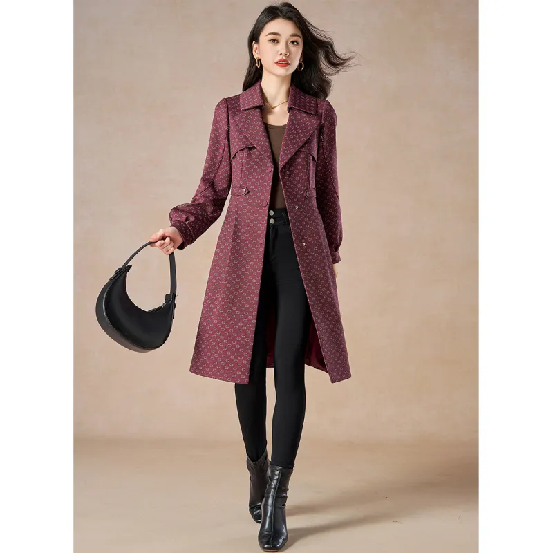 Mylan Spring Fall Trench Coat Slim Fit Women's Fuchsia-3