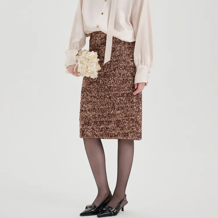 Three Quarters Casual Long Skirt Women's Brown-4