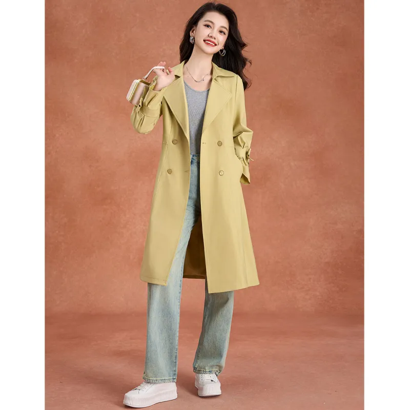 Mylan Trench Coat Cinched Waist Women's Light Yellow-1