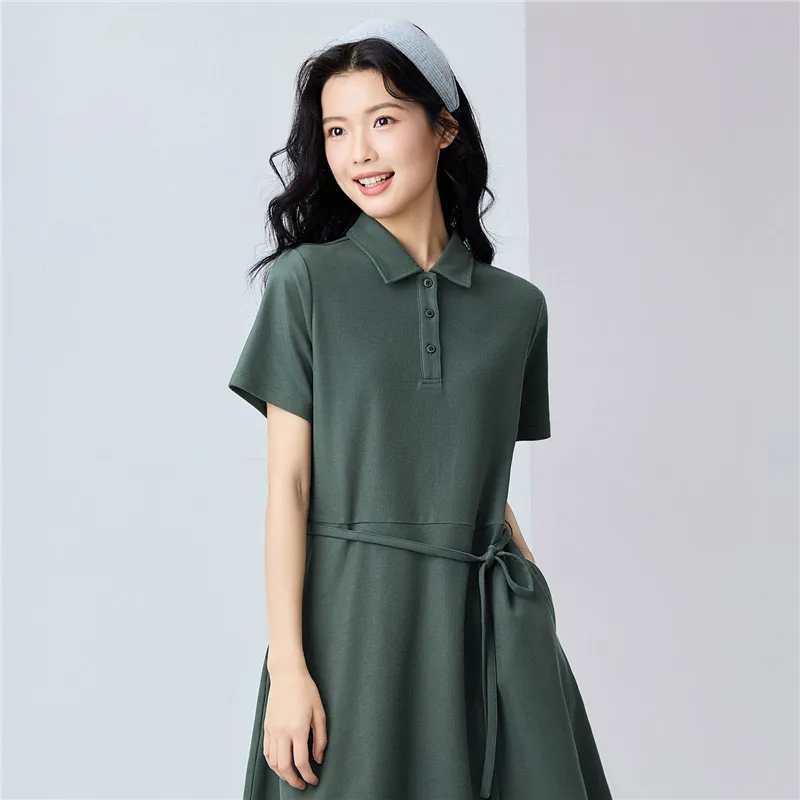 UNIQLO Short Sleeved Dress Women's Dark Moss Green-3