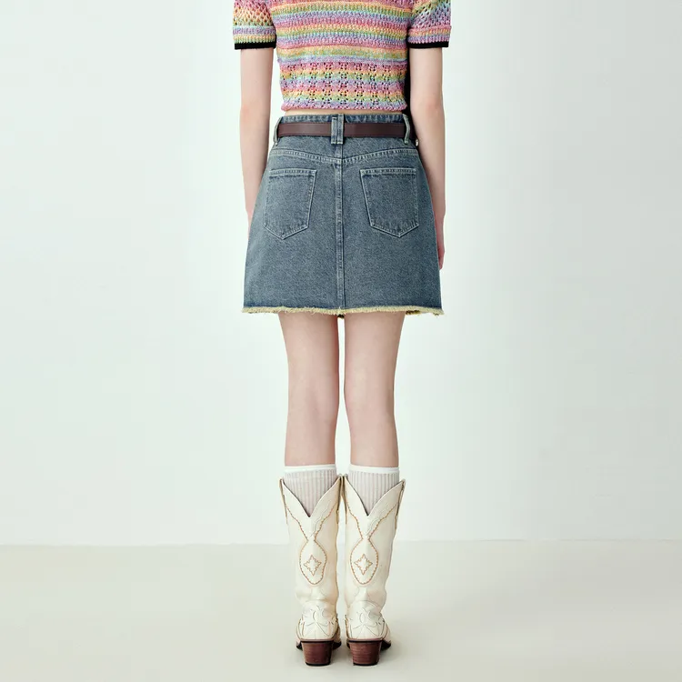 LEDIN Denim Short Skirts Women's Light Denim Blue-5