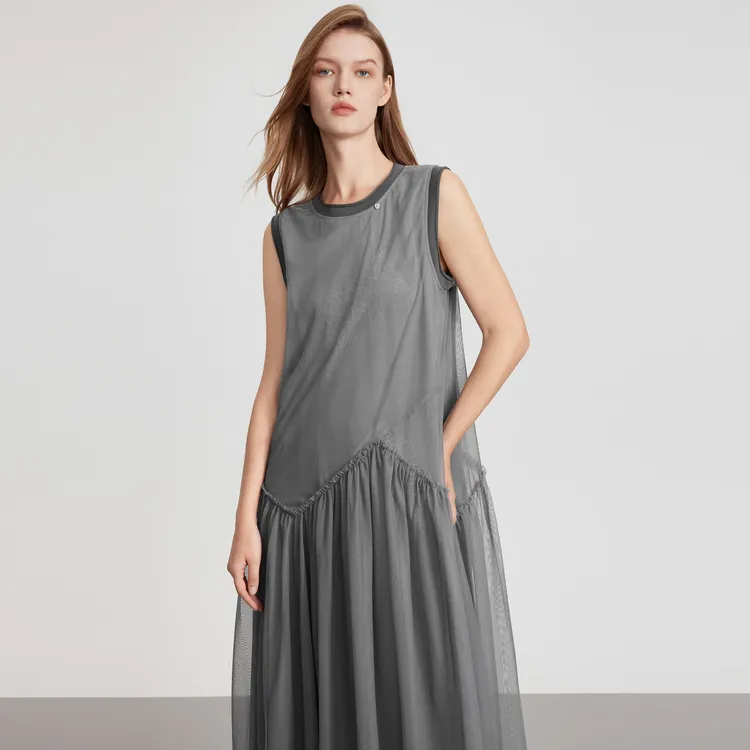ELLE Sleeveless Dresses Women's Light Gray-5
