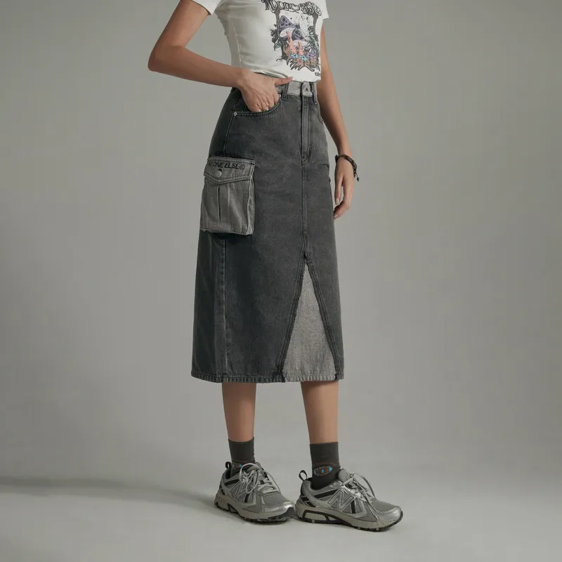 NO ONE ELSE Denim Long Skirts Women's Black Gray-2