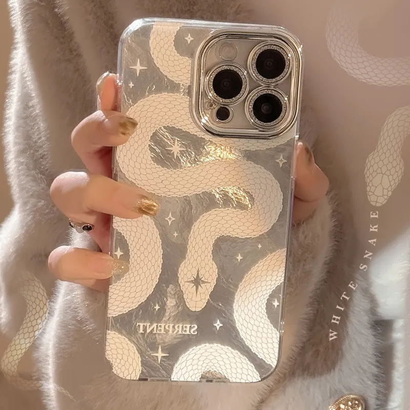 QIZHENG ABS+PC Material White Snake Phone Case Compatible With Apple 16 Pro Max/15/14/13/12/11-1