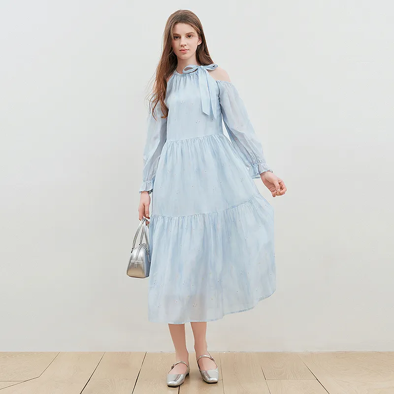 LEDIN Long Sleeved Dress Women's Blue-3