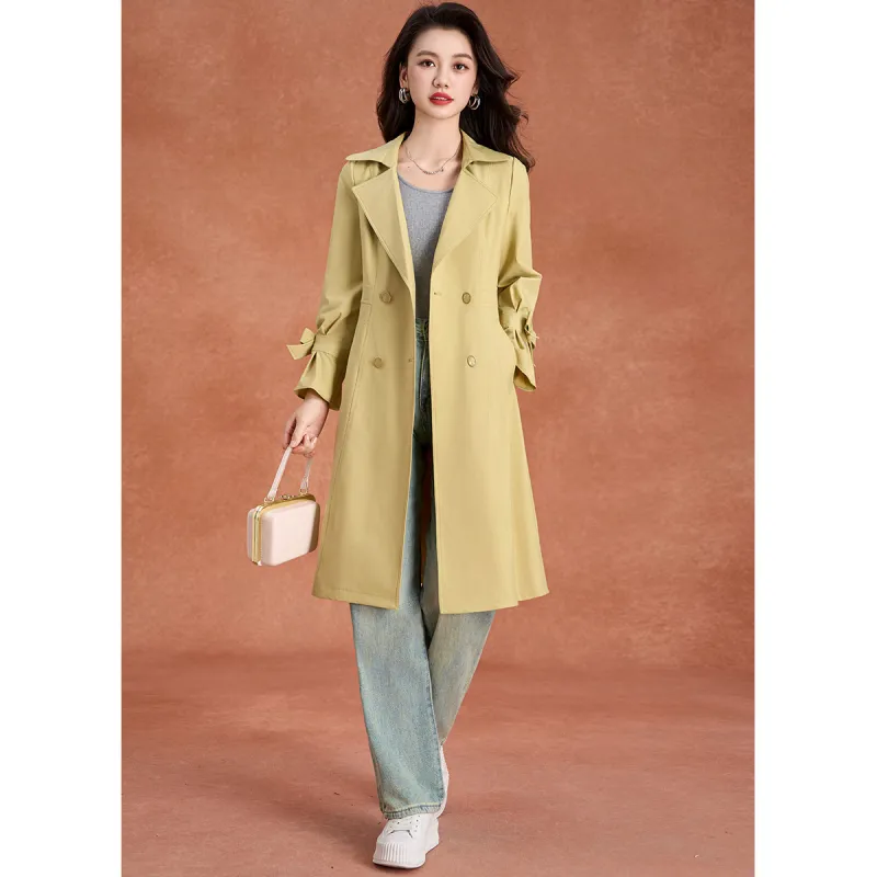 Mylan Trench Coat Cinched Waist Women's Light Yellow-3