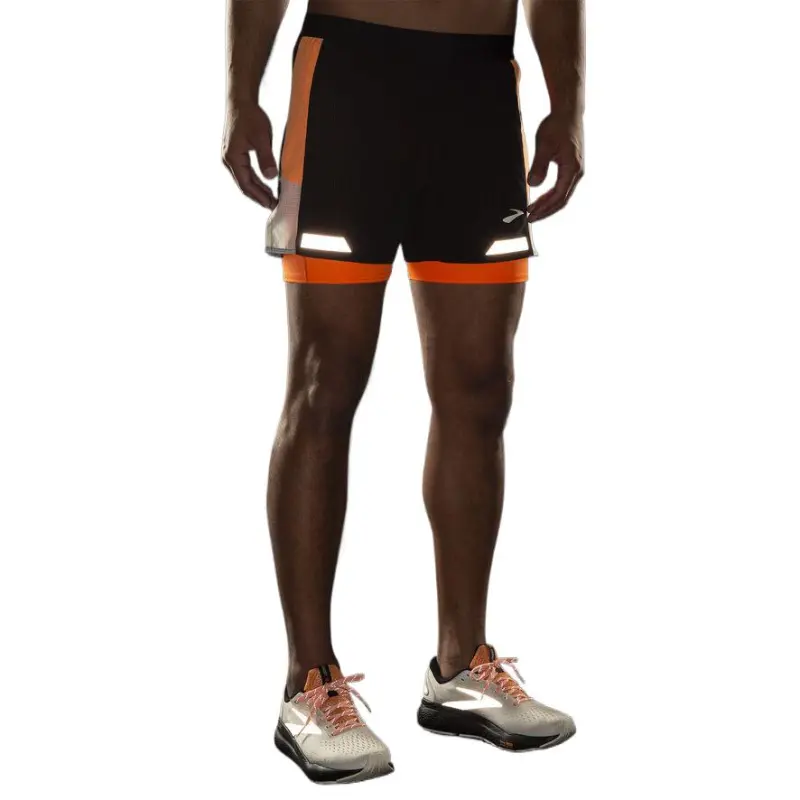 Brooks Sports Shorts Men's Black/Beige/Fluorescent Color-4