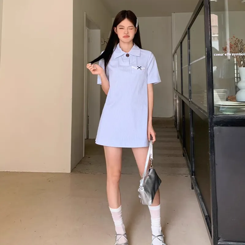 BEAUTIFUL CONFESSION Short Sleeved Dress Women's Blue-5