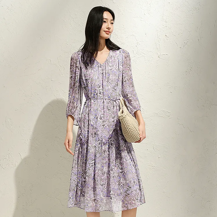JZ. ANNAKRO Long Sleeved Dresses Women's Flower Dark Purple-2