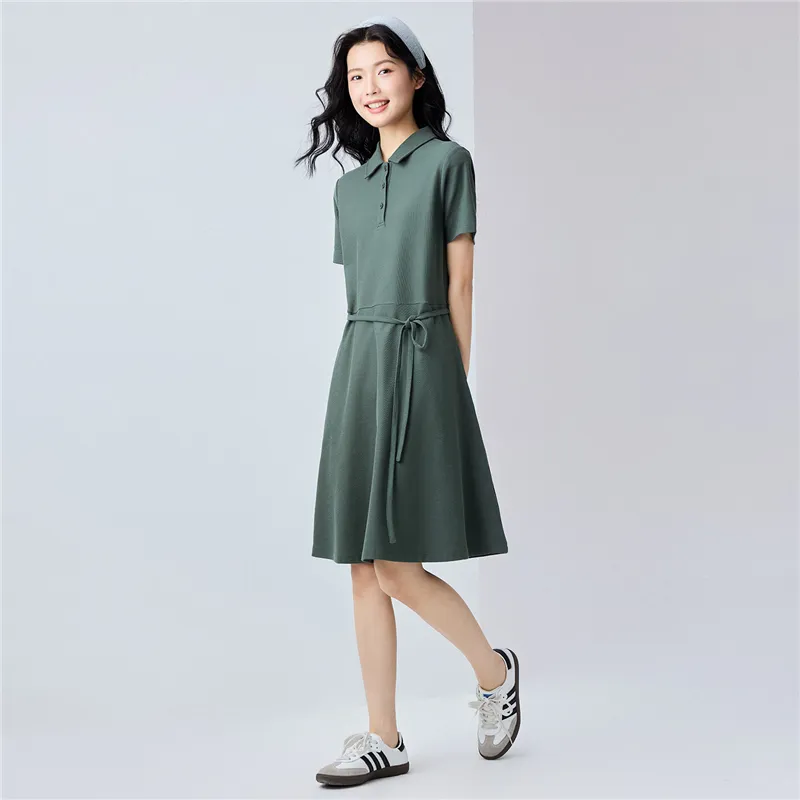 UNIQLO Short Sleeved Dress Women's Dark Moss Green-2