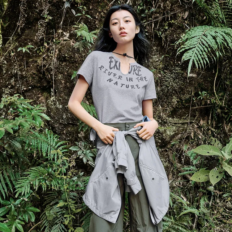 PEACEBIRD T Shirts Women's Gray-2