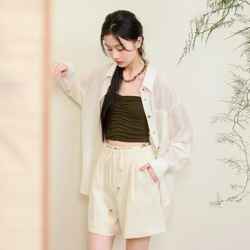 3COLOUR Casual Shorts Women's Apricot-5