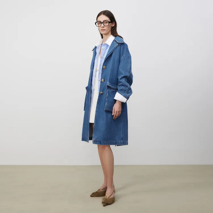 Lost In Echo Trench Coat Women's Denim Blue-3