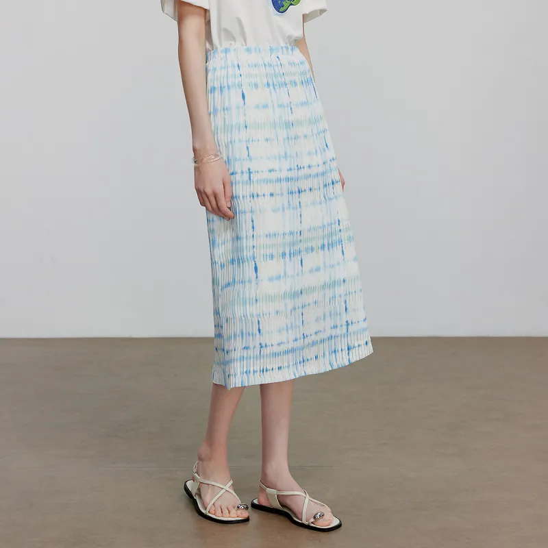 Initial Language Casual Long Skirt Women's Mint Blue-3