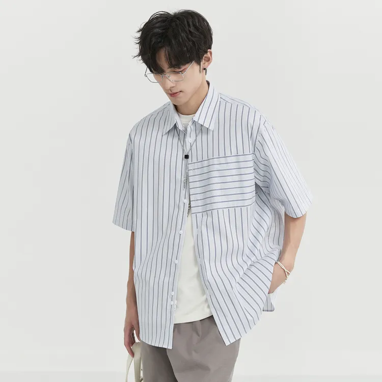 EARL JOEL Shirt Unisex White Blue Stripes-3