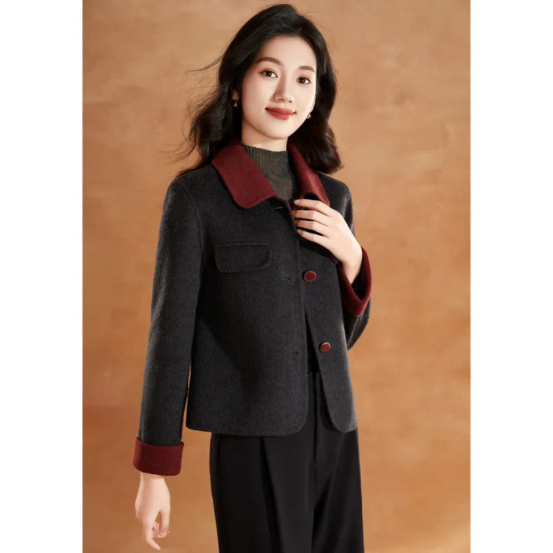 Mylan Cropped Coats Women's Gray & Red-7