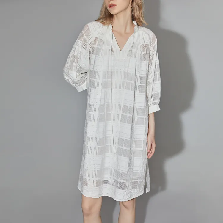 ELLE Long Sleeved Dresses Women's White-2