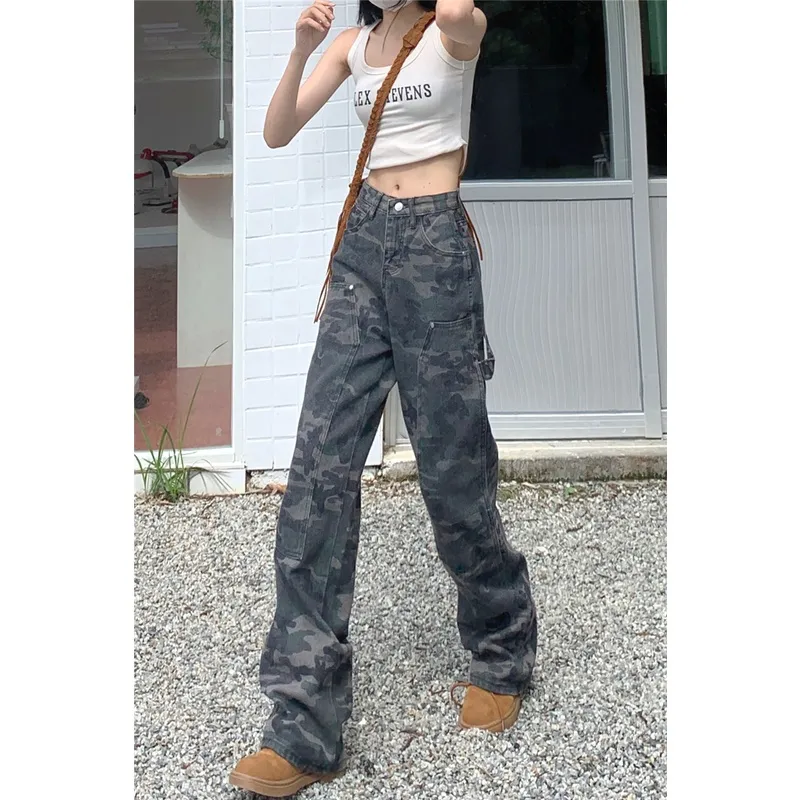 ZAVK Jeans Women's Camouflage Army Green-6