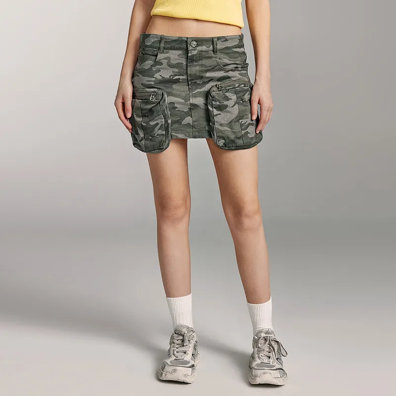 Miss Sixty Cargo Short Skirts Women's Army Green-2