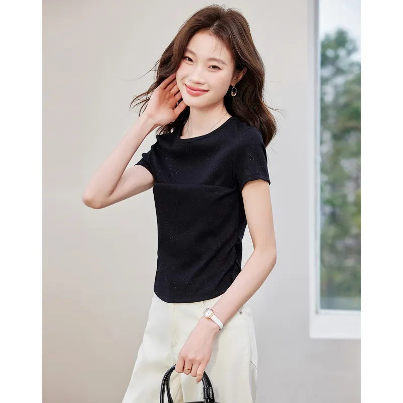 Love Elaine Set in Sleeve T Shirt Women's Cinched Waist-1