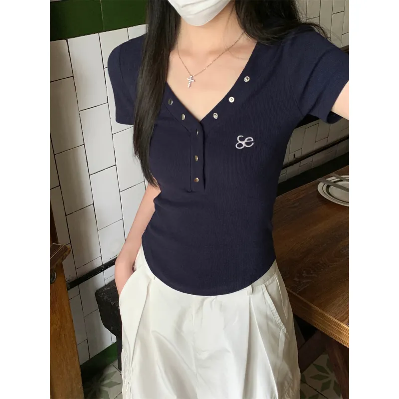XIANSINIAO T Shirts Women's Navy Blue-1