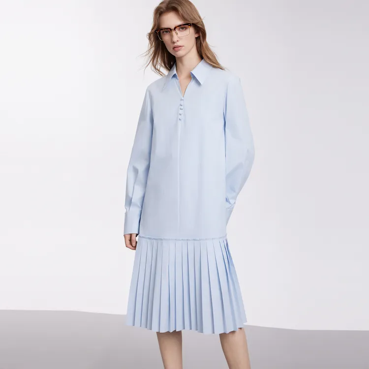 ELLE Long Sleeved Dresses Women's Blue-6