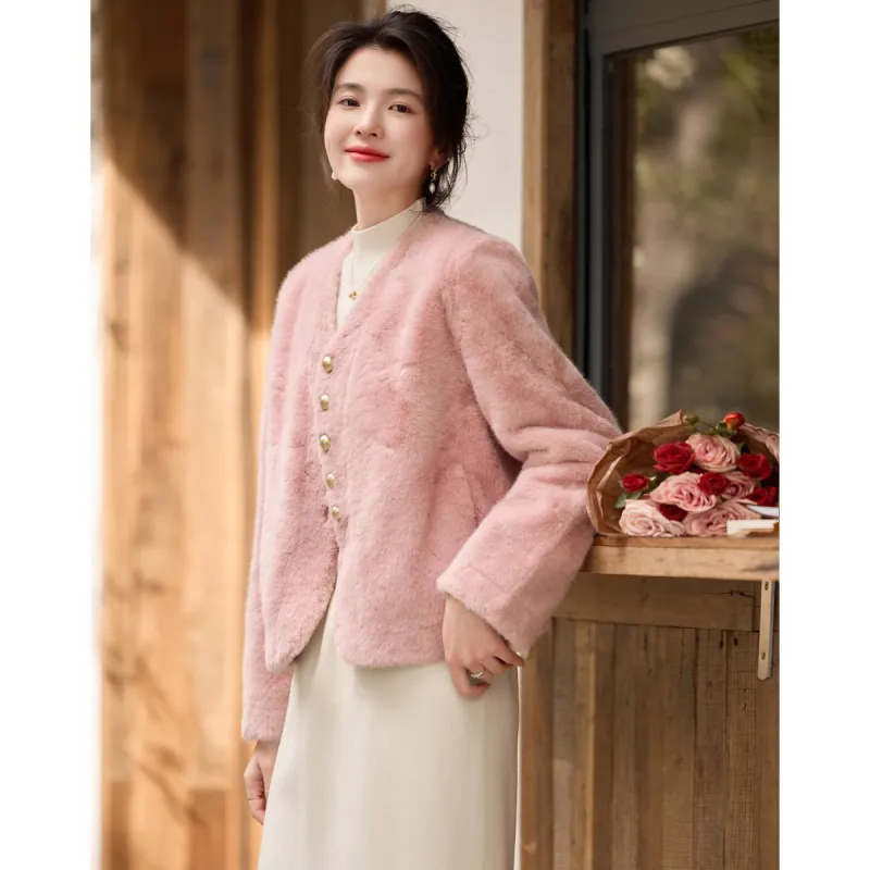 Like The Age Of Water Velvet feel Coat Women's Pink-3