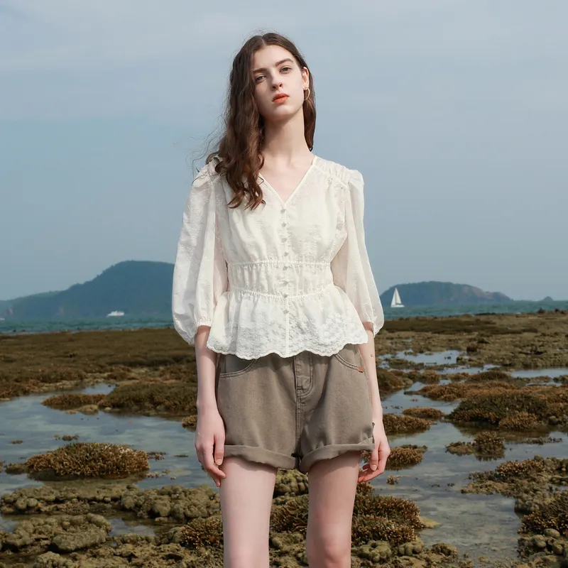 3COLOUR Chiffon Shirt Women's Ecru-3