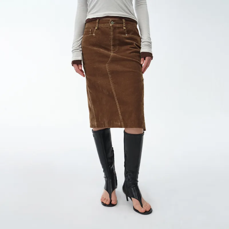 FIRELADY FUR Casual Long Skirts Women's Dark Coffee-3