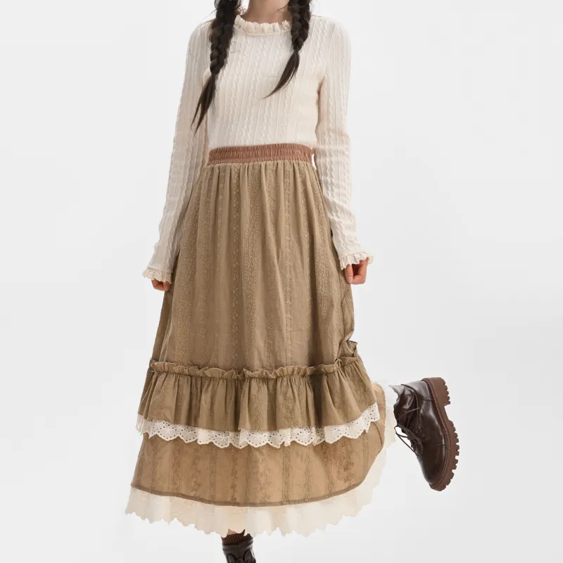 Snbl Casual Long Skirts Women's Brown-4