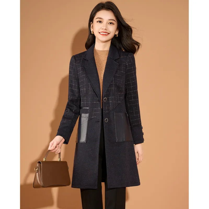 Mylan Spring Fall Coats Loose Fit Women's Navy Blue-5