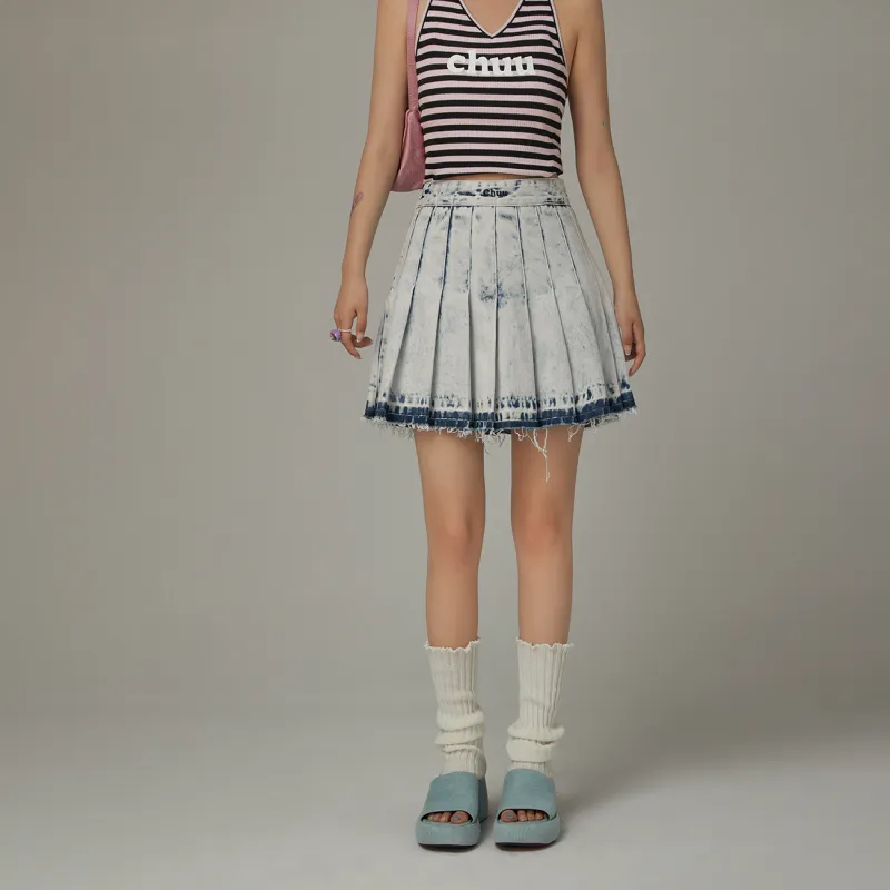 CHUU Casual Short Skirts Women's Light Denim Blue-3