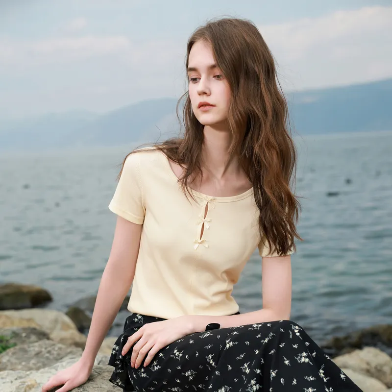 3COLOUR T Shirts Women's Yellow Cream-2