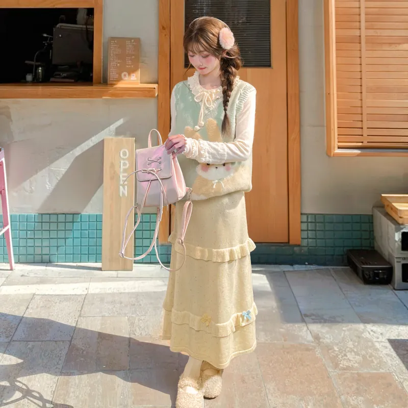 SNBL Knit Long Skirts Women's Yellow-2