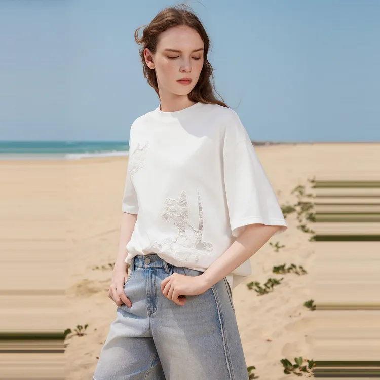 ELLE Drop Shoulder Sleeve T Shirt Women's White-2
