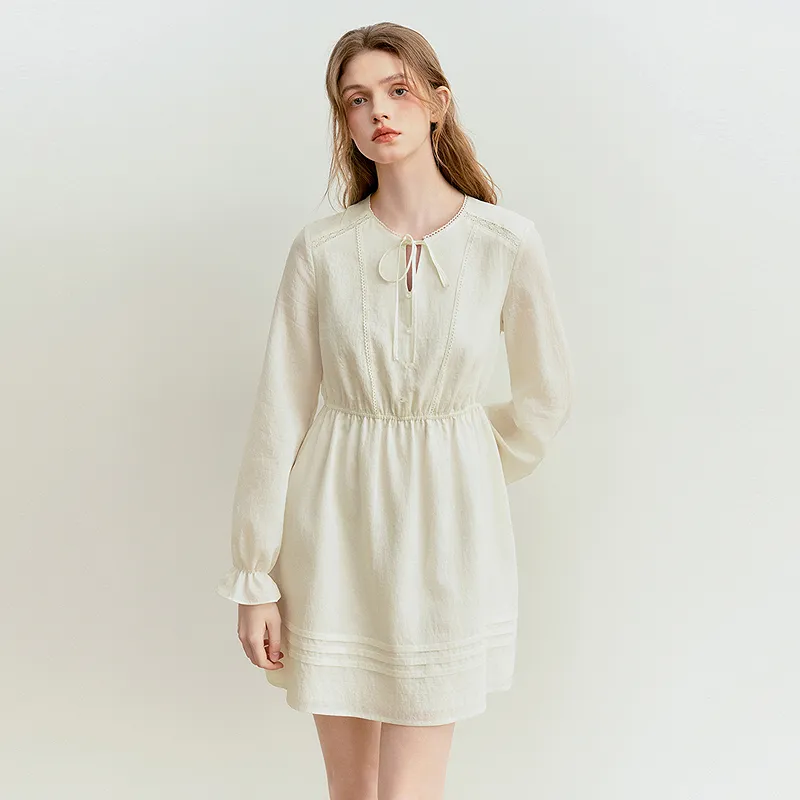 LEDIN Long Sleeved Dress Women's Mist White-5