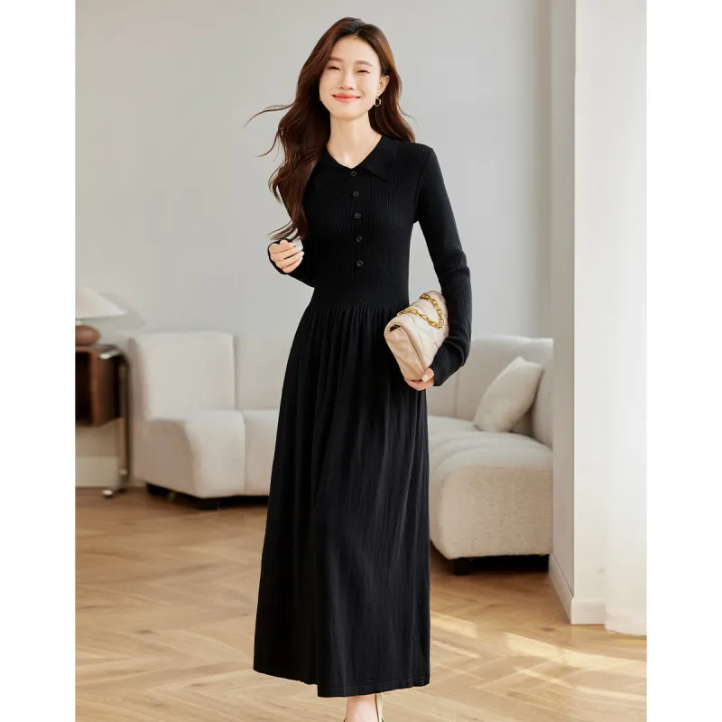 Love Elaine Spring Fall Long Sleeved Dress Women's Black-2