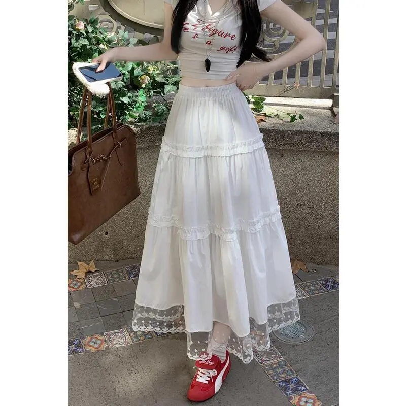 XIANSINIAO Casual Long Skirt Women's White-4