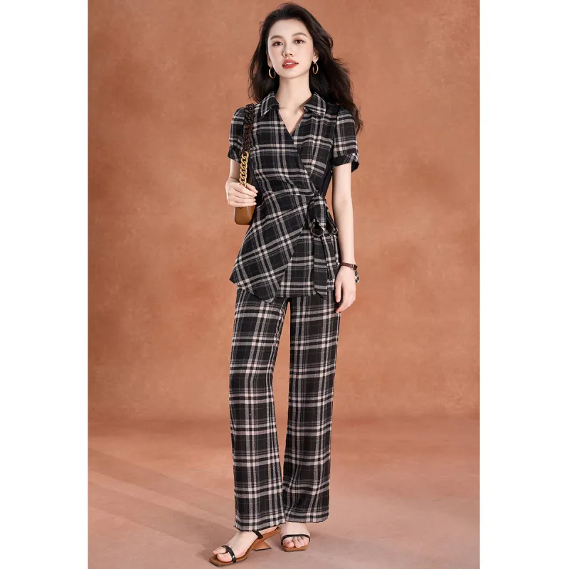 Mylan Casual Suits Women's Black White Plaid-3