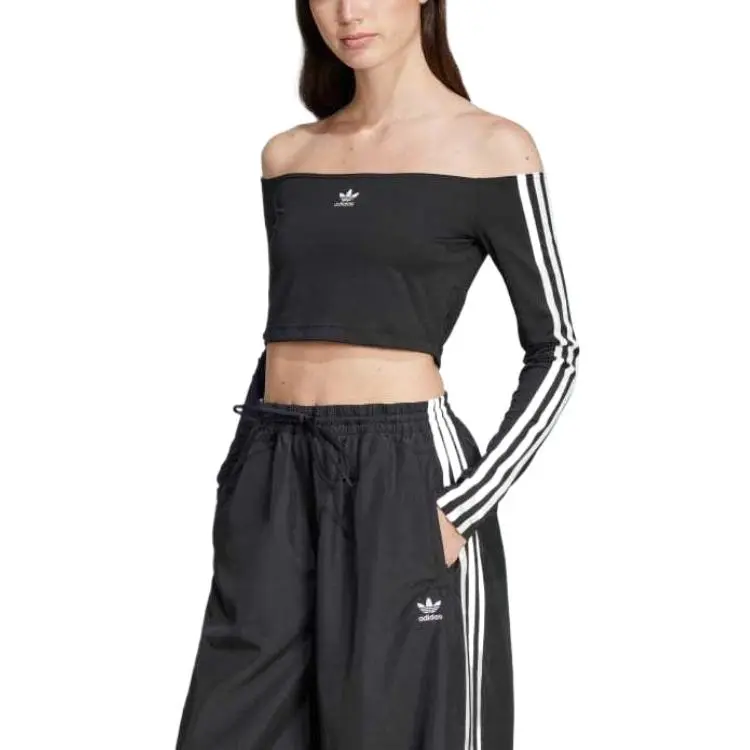 Adidas Women's Adicolor Off Shoulder Long Sleeve Long Sleeve Top Black-1