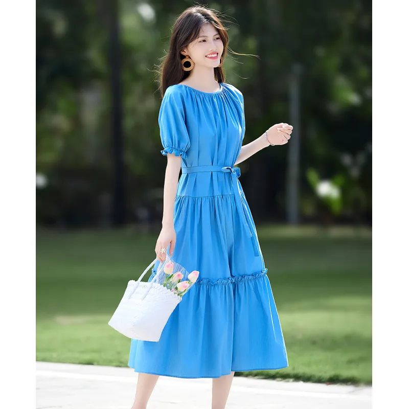 Still Quiet Short Sleeved Dress Women's Peacock Blue-3