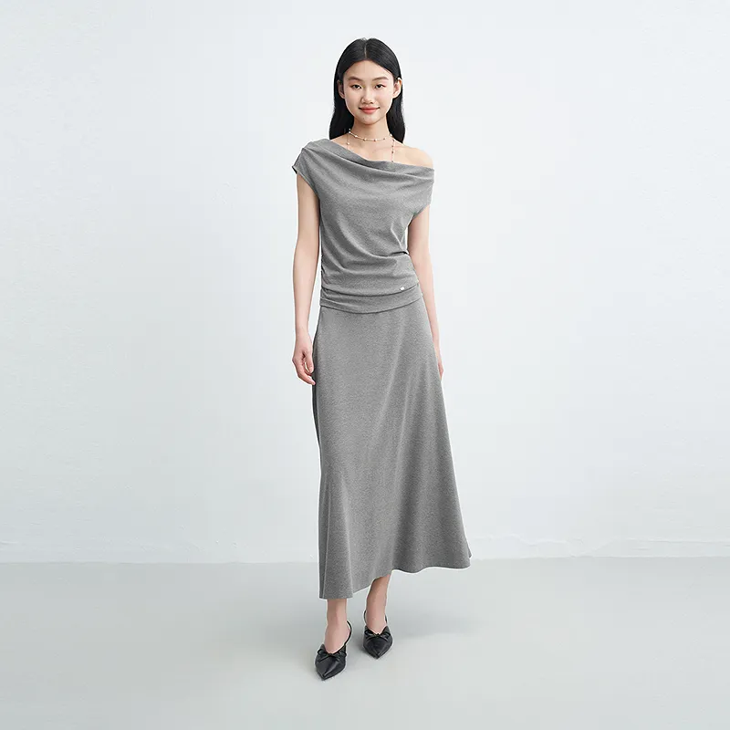 LEDIN Casual Long Skirt Women's Silver Candle Gray-6