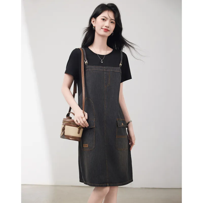Like The Age Of Water Spring And Summer Long Sleeved Dresses Loose Fit Women's Black-1