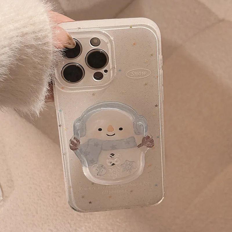 Cuttlefish Grid ABS+PC Material Winter Snowman Rocking Stand Phone Cases Compatible With Apple 16/15/14/13/12/11-9