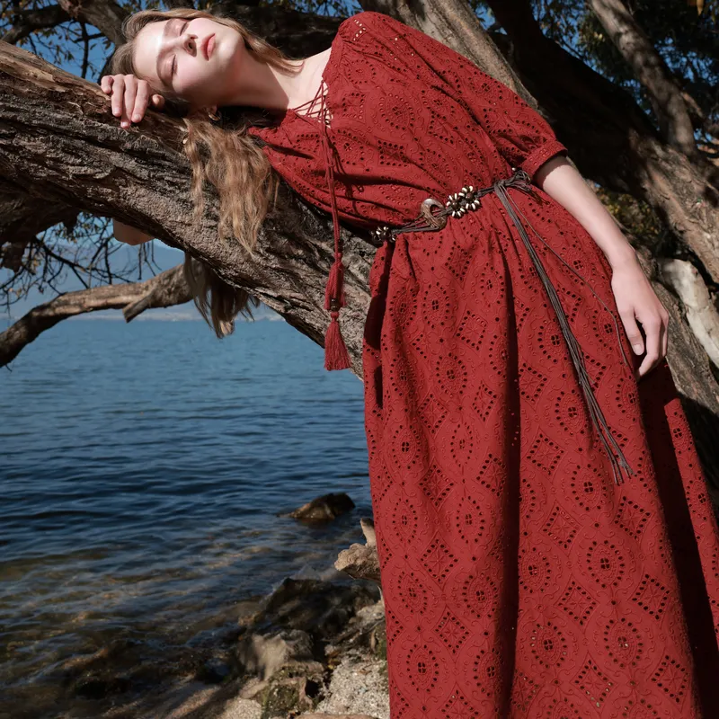 3COLOUR Long Sleeved Dress Women's Cherry Red-5