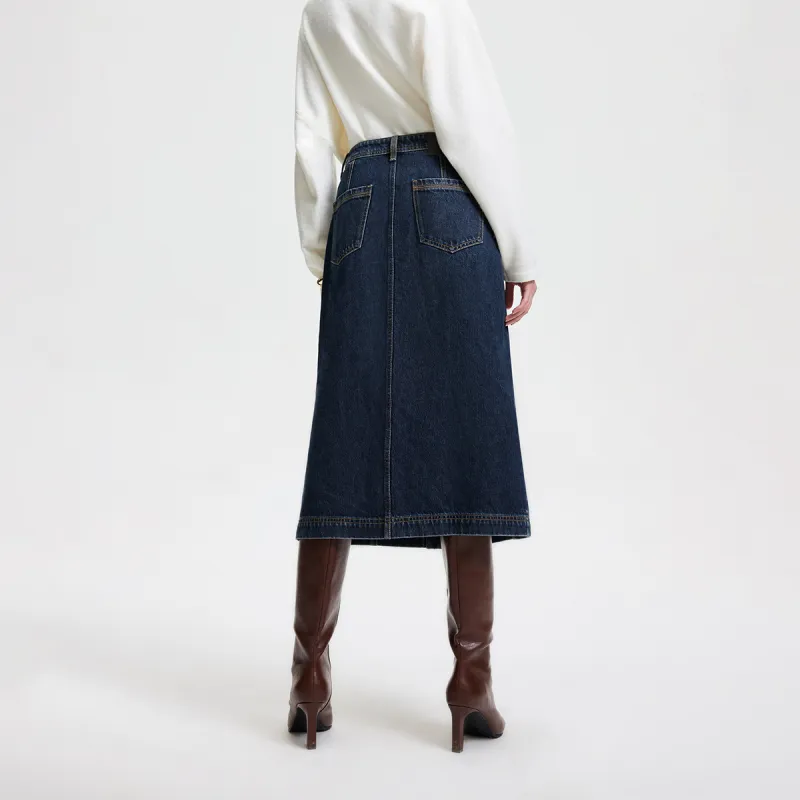 ONLY Denim Long Skirts Women's J35 510 Washed Denim Blue-3
