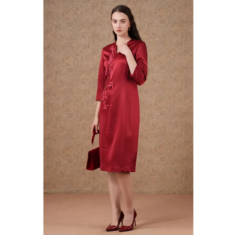 QIAOWANNI Long Sleeved Dresses Women's Persian Red-4